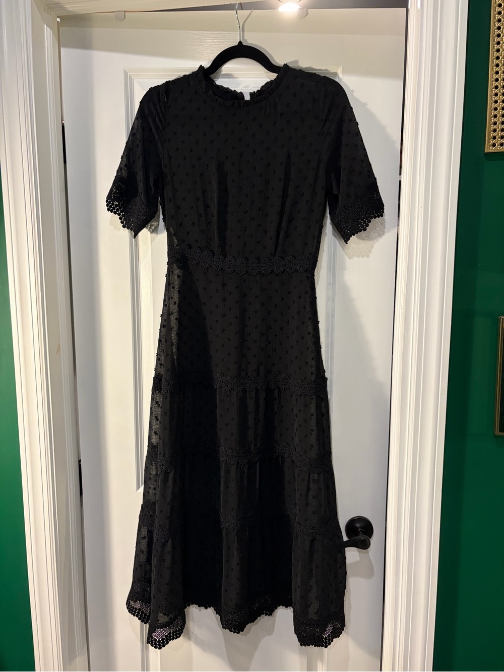 Lulus Sheer black midi dress with lace detail in XS